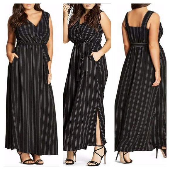 City Chic Dresses & Skirts - [City Chic] Pinstripe Side Slit Maxi Dress
